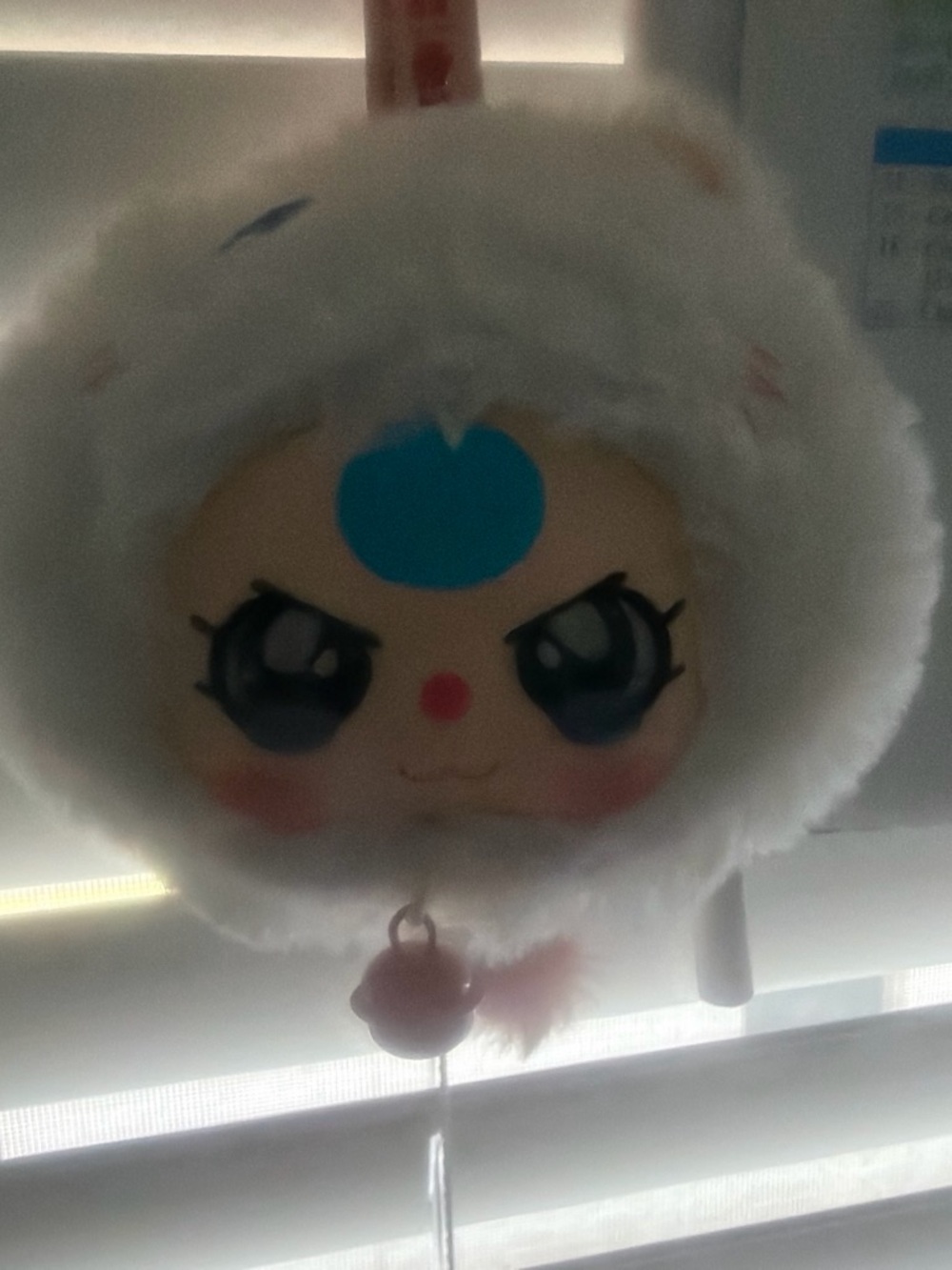 SHEIN White Plush Character Hanging Toy with Blue Accent